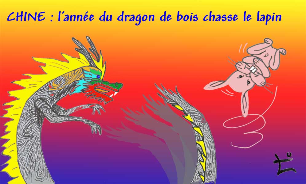 Dessin du mois 2024-02 – Chine : le dragon de bois chasse le lapin d’eau