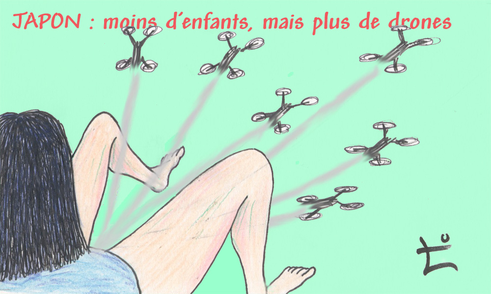 Dessin du mois 2025-08 – Japon : moins d’enfants, mais plus de drones