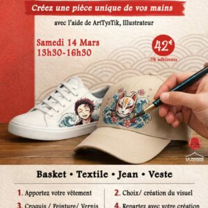14/03/2026 de 13h30 à 16h30 - ATELIER CUSTOM